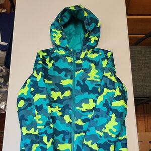 NWOT Lands' End Lined Vibrant Camouflage Hooded Rain Jacket